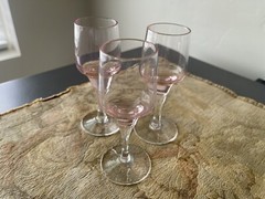 Vintage Pink & Clear Stems Adorable Small Shot Cordial Wine Glass 4 inch SET 3