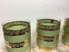 MT1101 Set Of 2 Vintage MCM Culver Starlyte Wine Glasses Gold & Green