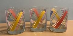 3 Vintage Libbey Retro 80s 90s Pastel Rainbow Stripe Juice Highball Glasses 4″