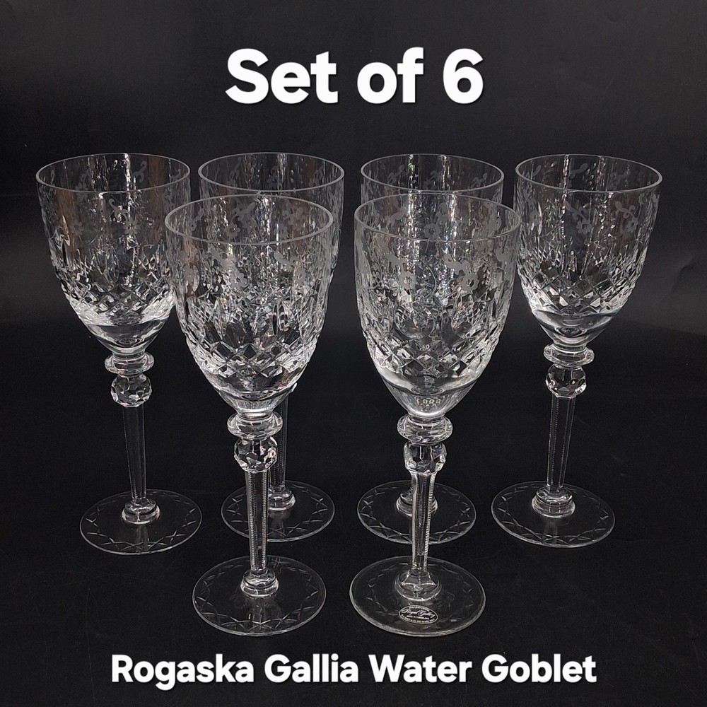 Set 6 Rogaska Royal Gallery GALLIA 9.25″ Crystal WATER GOBLETS Glasses MANY