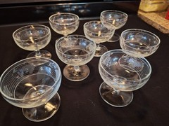 Grapes on Grid Etched Low Sherbert/Champagne Glasses Cut #96 Set of 8 Vintage