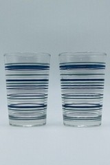 Vintage Kim Glass, Set Of 2 Juice Glasses, Blue, Green, White Stripes
