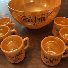 Vintage Fire King Peach Luster Tom and Jerry Punch Bowl Set 7-Piece
