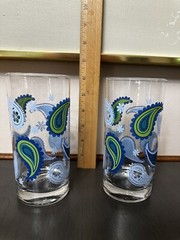 Pair Of Vintage 6” Libbey Blue And Green Retro Drinking Glasses