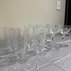 Vintage Wheel Cut Faceted Crystal Stemware & Footed Tumbler Set 12pc