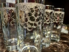 6 Vintage DOROTHY THORPE – SILVER FADE HlGHBALL Glasses Grapes Mid Century