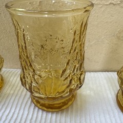 VTG Set Of 7 Anchor Hocking Rain Flower Amber Flat Tumbler Juice Glasses 6 Oz.