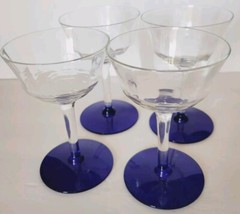 Sherry Cordial Glasses Stemmed Cobalt Blue Bottom Set Of 4 4oz 5.25″ EUC