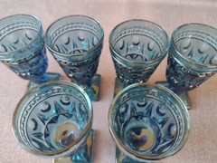 Vintage Blue Glass Square Foot Apertif Glasses – Set of 6