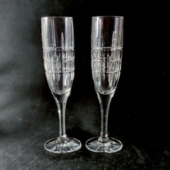 RALPH LAUREN COCKTAIL PARTY CHAMPAGNE TOASTING FLUTES, Cut Crystal, 9 3/8″, 2PCS