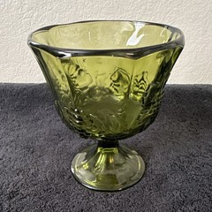 MCM vintage indiana glass green compote / candy dish
