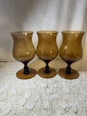 Vintage Bell Shaped Bubble Glass Water Goblets Set Of 3