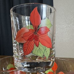 Block Poinsettia Drinking Glasses Holiday Christmas 6-DOF Rocks 2- Highball MCM