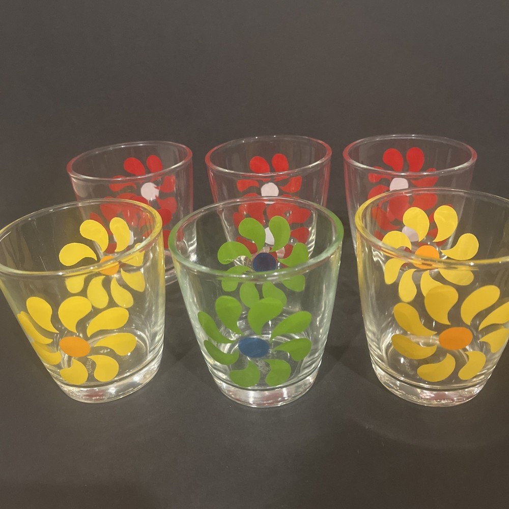 6 Vintage Hazel Atlas Pinwheel Daisy Sour Cream Glasses – 1/2 Pint