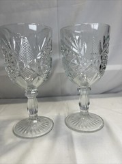 Libbey Glass Company Hobstar Star of David 7 1/4″ Glass Water Goblet Pair of 2
