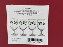 Lenox Holiday 4-Piece Iced Beverage Glass Set NEW In Original Box
