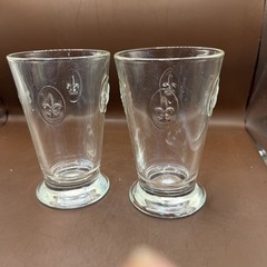 2 La Rochere France Fleur De Lis Lys Tumbler Glass Barware Vintage
