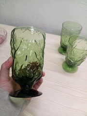 VTG Set of (4) Seneca Driftwood In Avocado Green Footed Tumbler Glasses