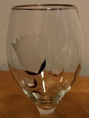 Lot Of 4 Vintage Romanian Crystal Wine Glasses,etched Roses W/Gold Accent