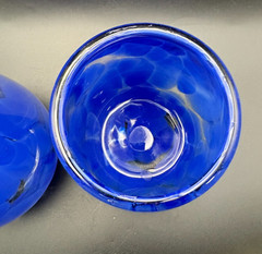 Fritsy Cobalt Blue Stemless Wine Glass Pair Mottled Hand Blown Art – Set of 2