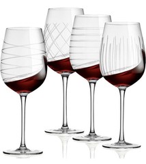Cordial Glasses Set of 4-16oz. Clear Etched Red and White Unique Long Stem Wi…