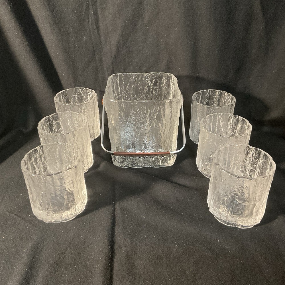 MCM Hoya- Crystal «Glacier Ice» Ice Bucket & 6 Old Fashioned Whiskey Glasses