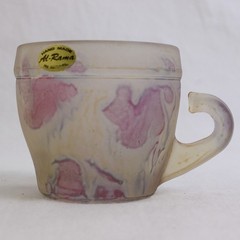 Handmade Al-Rama Floral Art Nouveau Clear/Pink Glass Cup, 2.2″ Tall, Israel