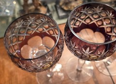 Florderis AJKA Amethyst Hock Wine Glass Crystal Cut to Clear Goblet Unlined Base