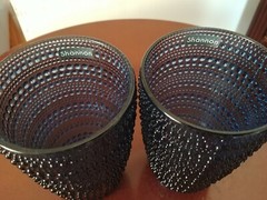 PAIR DEEP BLUE TEXTURED GLASS 12 OZ DRINKING COCKTAIL STORAGE MAKEUP ART DESIGN