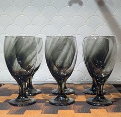 Libbey Vintage Bordeaux Black Gray Smoke Goblet Drinking Water Glass Set of 6