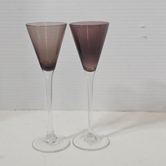 2 Amethyst Clear Stem Tall Cordial/Liquor Glasses