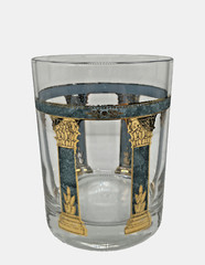 CULVER Old Fashioned Tumblers Barware Green and Gold Trim Marble Columns Set~2