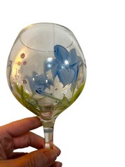 Vtg Hand Painted Coordinating Floral Wine Glasses Goblets Set Of 2