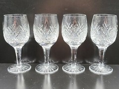 4 Astral Diane Wine Glasses Set 6″ Crystal Criss Cross Cut Etched Facet Stem Lot