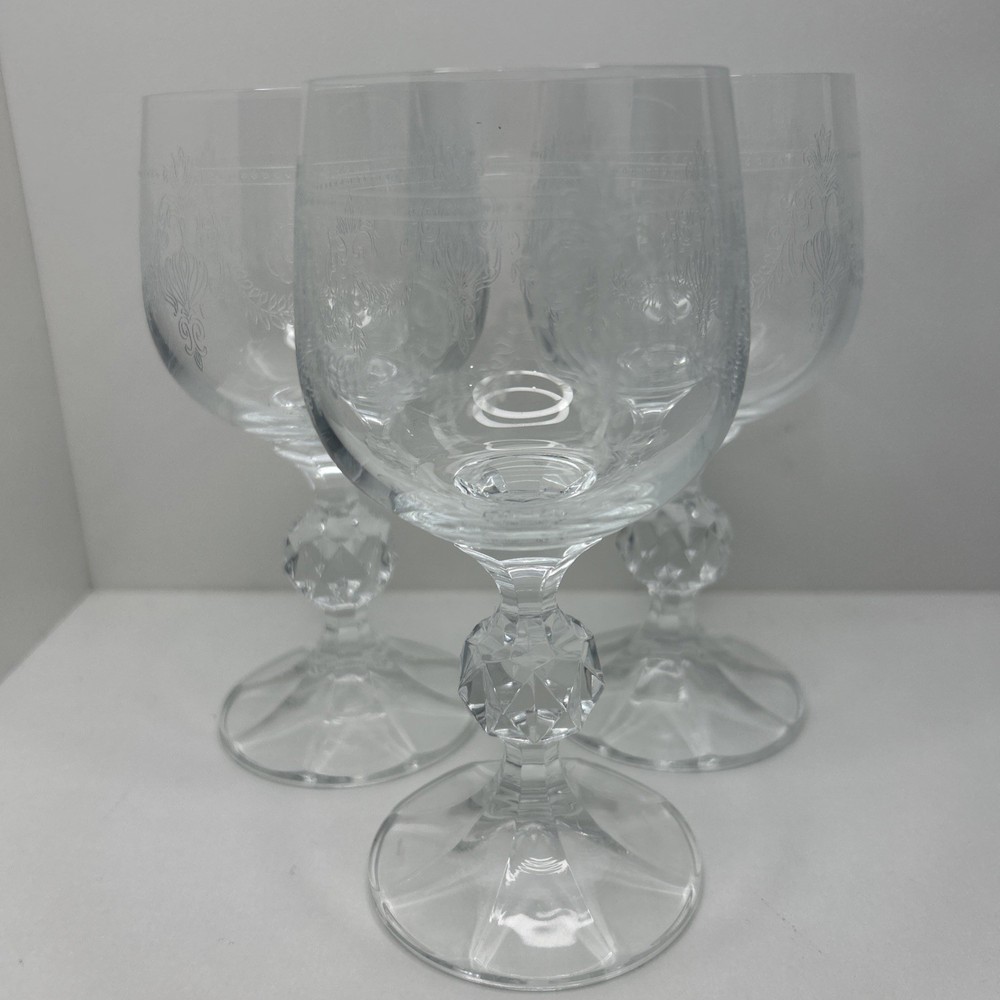Cristal D’Arques-Durand «Dampierre» Bohemia Crystal Etched Goblet Set 3