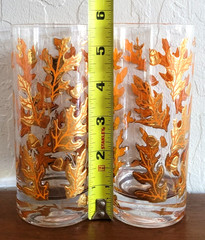 2 Vintage Mid-Century CULVER 22k Gold Blue Acorn Oak Leaf Highball Glasses 12oz