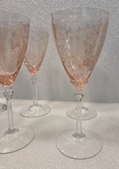 Vintage Fostoria Versailles Set Of 6 Pink (Rose) Etched Water Goblet 8 1/4″H