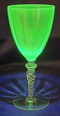 Tiffin-Franciscan Green Optic Uranium Glass Wine Water Goblet 7-1/2″ Vintage