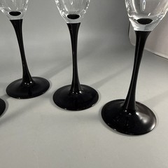 Set of 5 Clear Glass Champagne Flutes with Black Stems Tapered Glossy Finish 6oz