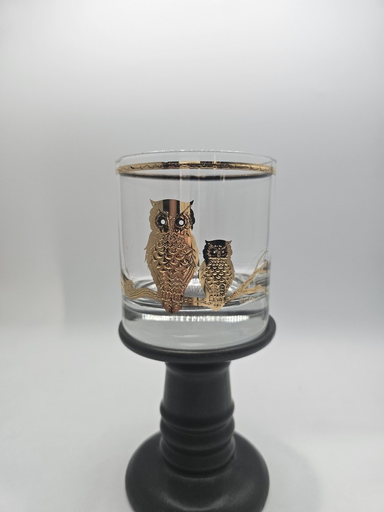 Culver Glass Signed Vintage OWLS One (1) 4″ Tall Double Old Fashioned Tumbler FC