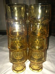 Set of 8 GEORGIAN HONEYCOMB Yellow GOLD Amber 8oz ROCKS GLASS Tumbler GOBLET 4″T