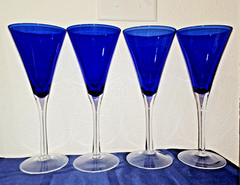 Crate & Barrel Krosno Blue Rhapsody Tulip Champagne Cocktail Glasses Set of 4