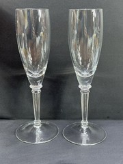 2 Crystal Cut Glass Champagne Flute Goblet Hexagonal Stem Design Elegant Colle