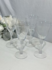 Set of 4 Fostoria Lido Crystal Water Goblet Scepter Stem Palm Leaves Etched 7.5”