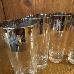 (4) Beautiful VTG Dorothy Thorpe Silver Rim Tumblers Glasses with Flowers Design