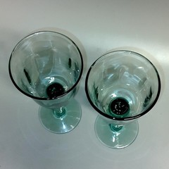La Mediterranea Recycled Green Glass Goblets Spain Set of 2 Vtg Wide Stemmed Cup