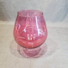 VTG Cranberry Pink Wheat Cut to Clear Flashed Brandy Snifter Wine Glass Cognac