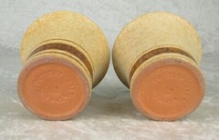 2 Pottery Craft Wine Cups Tan Brown Stripe Vintage Mid Century Modern