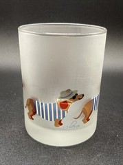 Culver Frosted Drink Lowball Glass Dachshund Summer Fedora & Sailor Dogs