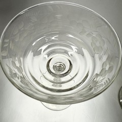 (Set 3) Libbey ROCK SHARPE Halifax Etched Floral Champagne/Tall Sherbet Glasses